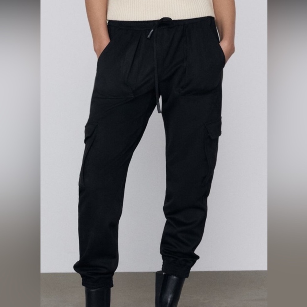Zara Black Suede Cargo Pant Joggers Medium